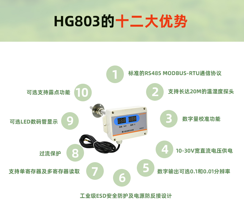 RS485 塑膠法蘭探頭 無顯-HG803-3W8P-12管道式溫濕度變送器